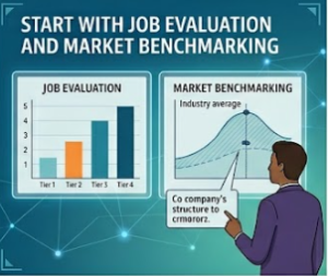 Start with job evaluation and market benchmarking